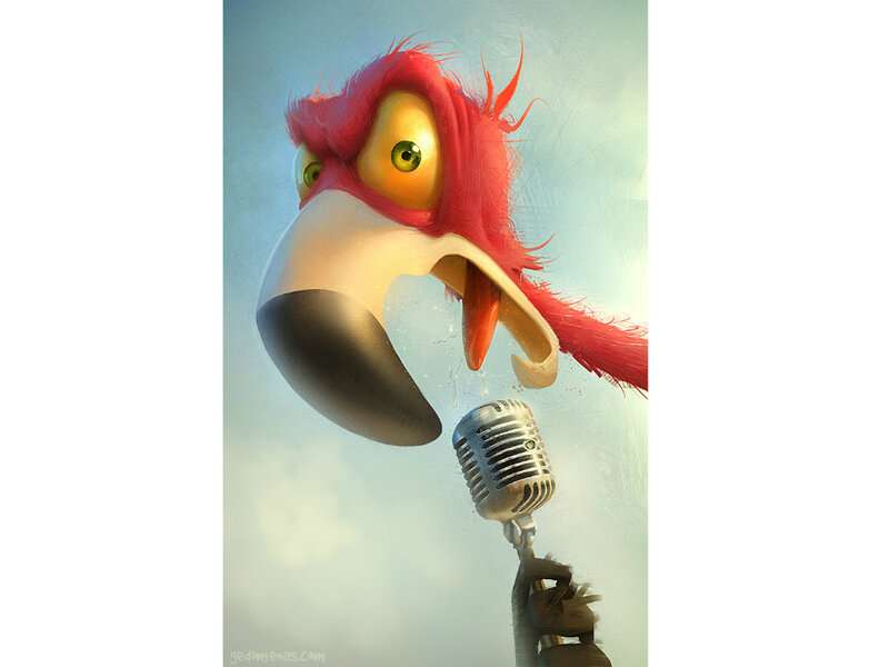 Flamingo Singing into Microphone