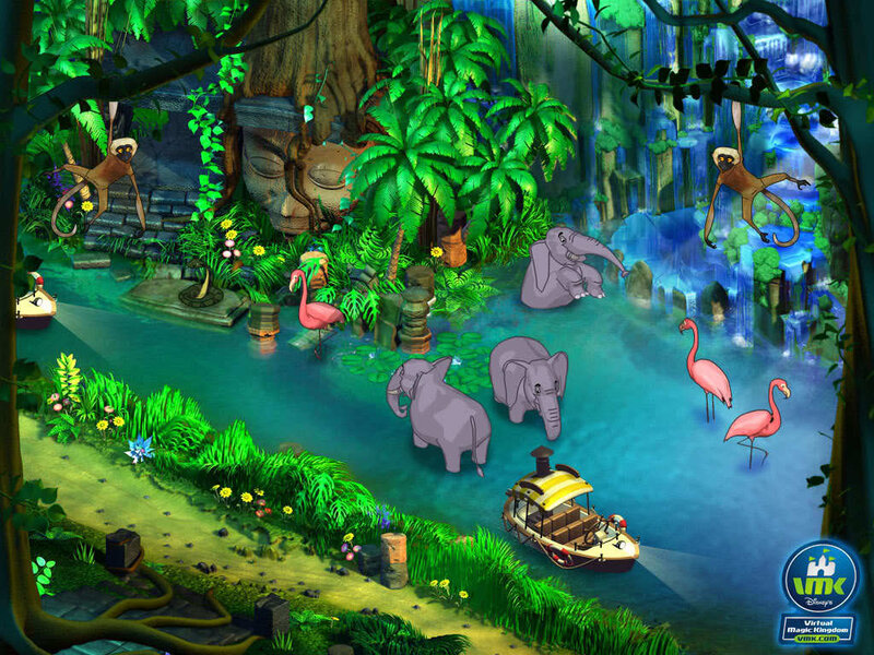Flamingos and Elephants in Jungle — Green