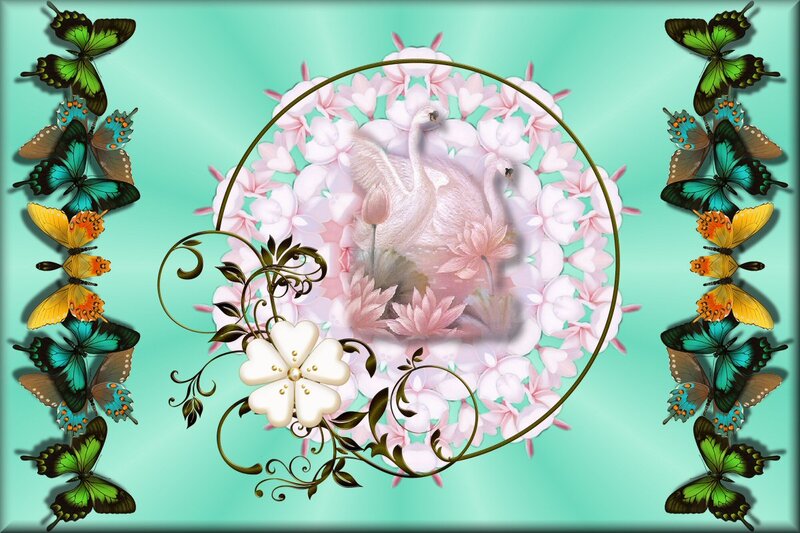 Flamingos in Floral Wreath