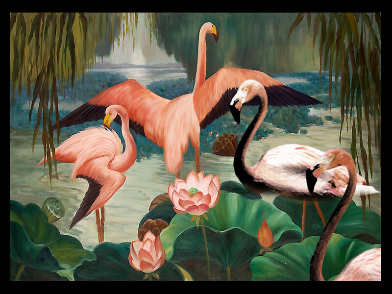 Flamingos in Pond — Pink