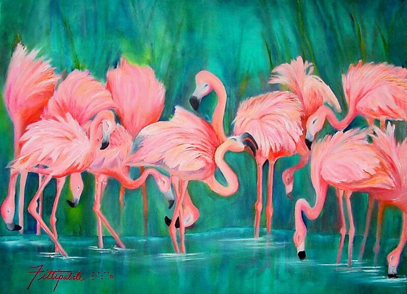 Flamingos in Water — Pink