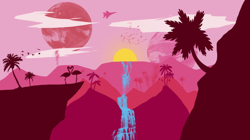 Flamingos on Cliff