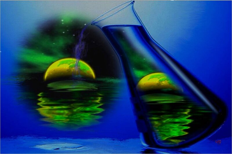 Flask with Planet Reflection