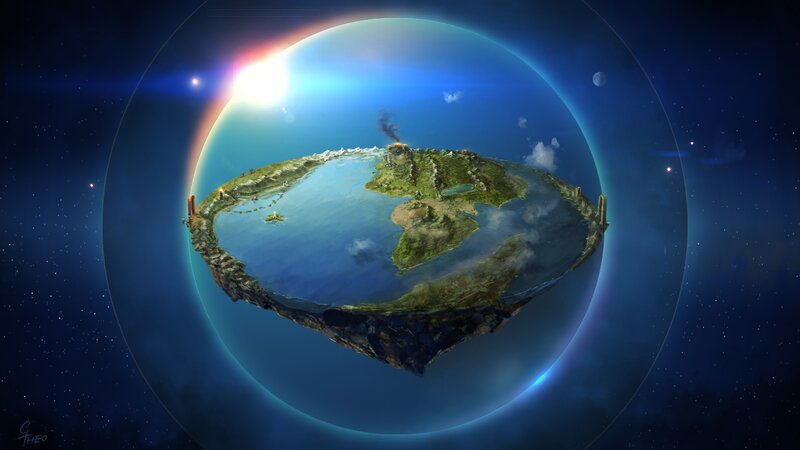 Flat Earth in Space — Blue, Dramatic, Night