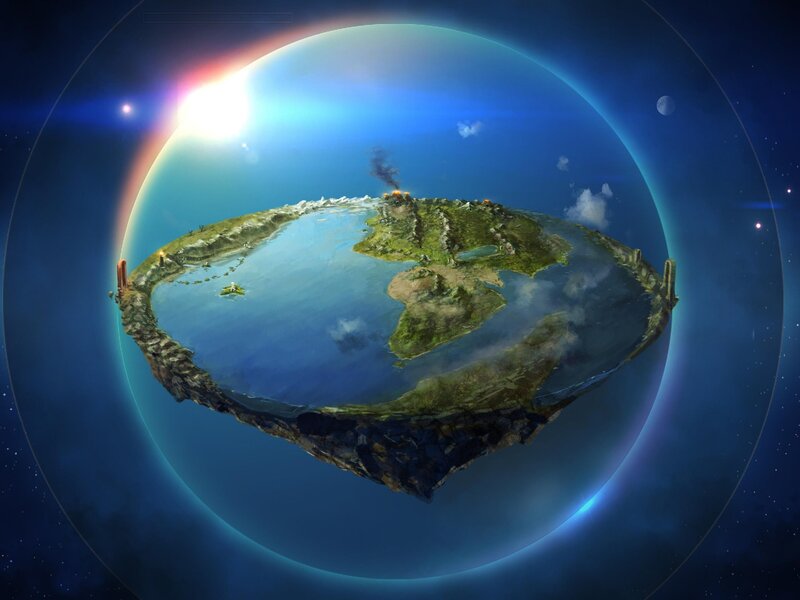 Flat Earth Model — Blue, Dramatic, Night, Digital Art, Sun