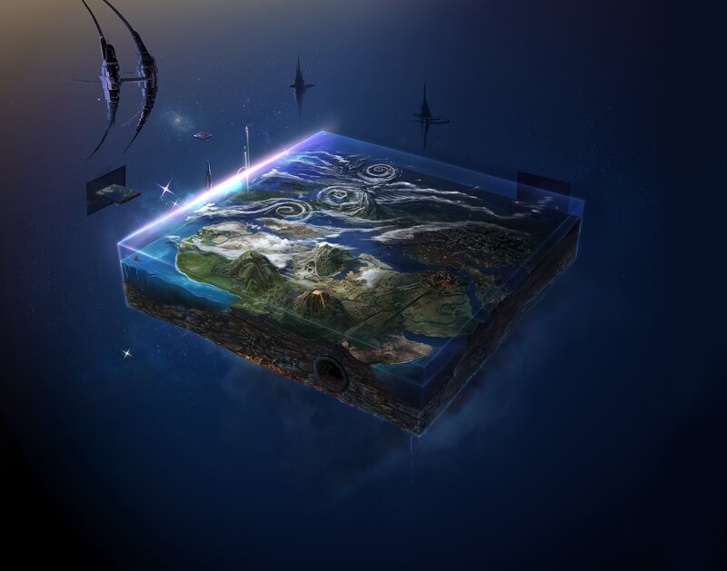 Flat Earth Model — Blue, Dramatic, Night, Digital Art