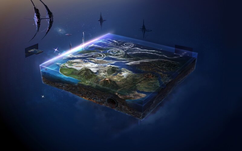 Flat Earth Model — Blue, Dramatic, Night