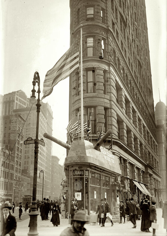 Flatiron Building with cannons