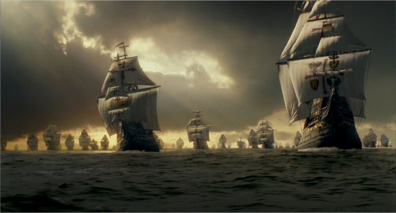 fleet of sailing ships at sea