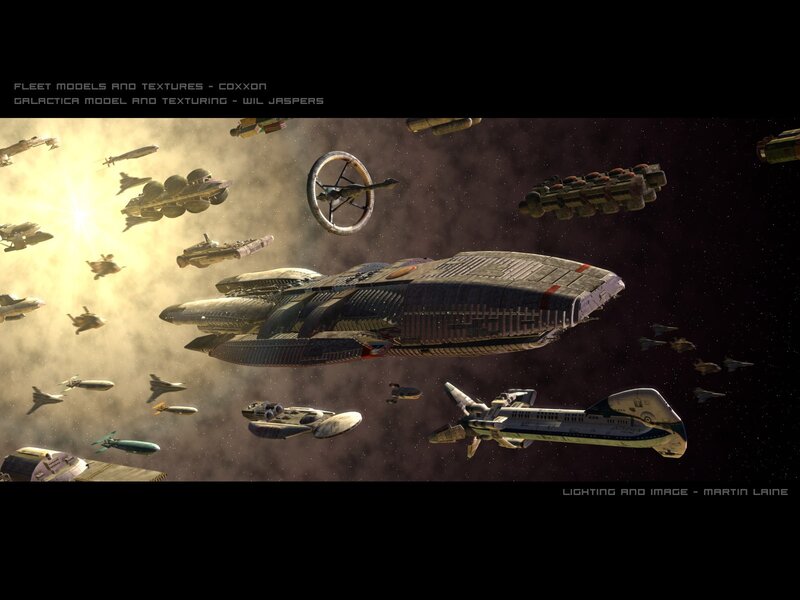 Fleet of spaceships in space
