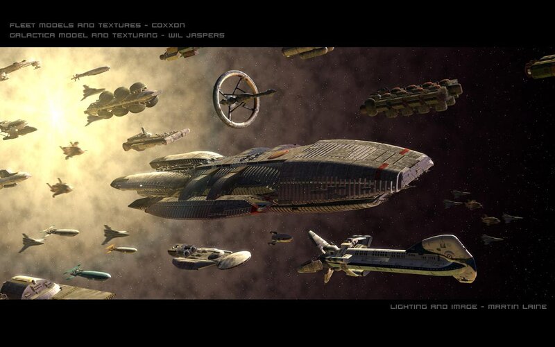 Fleet of spaceships in space