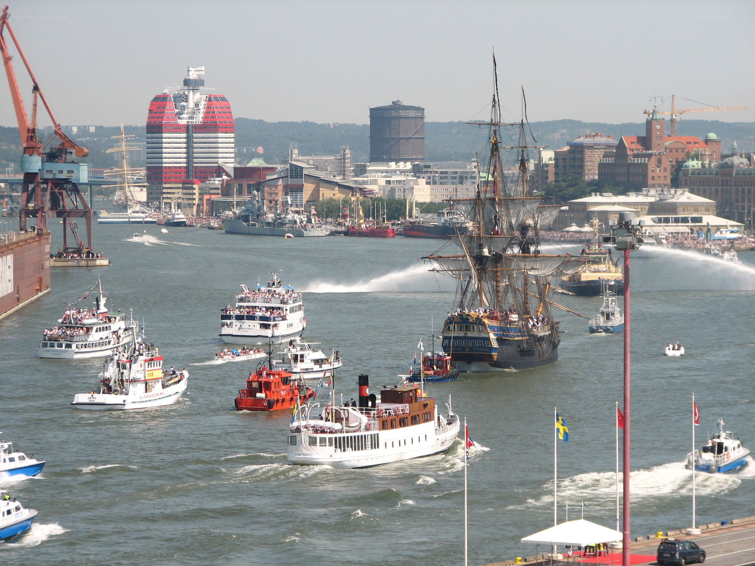 Fleet parade in a harbor