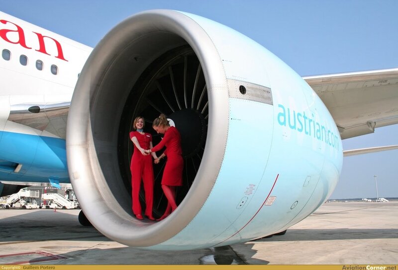 Flight attendants in jet engine