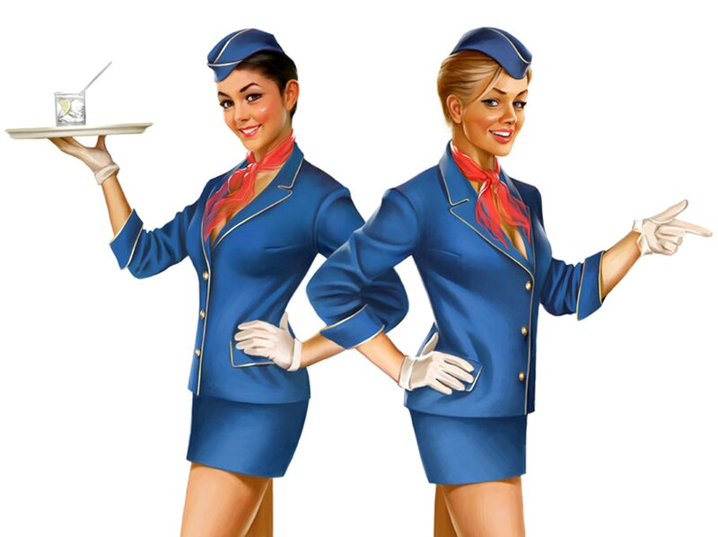 flight attendants serving drinks