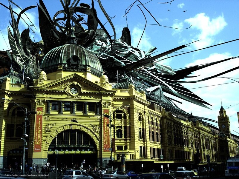 Flinders Street Station with art installation