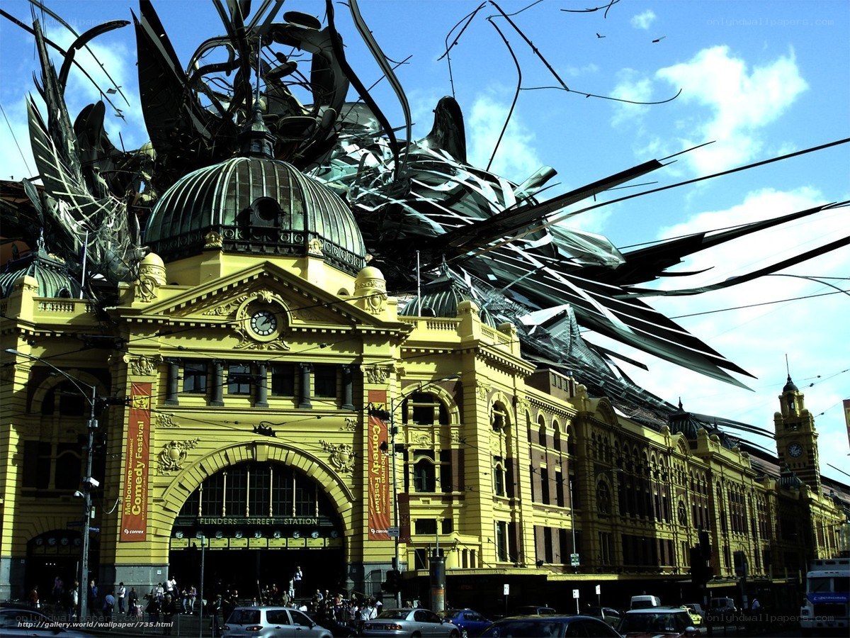 Flinders Street Station with art installation