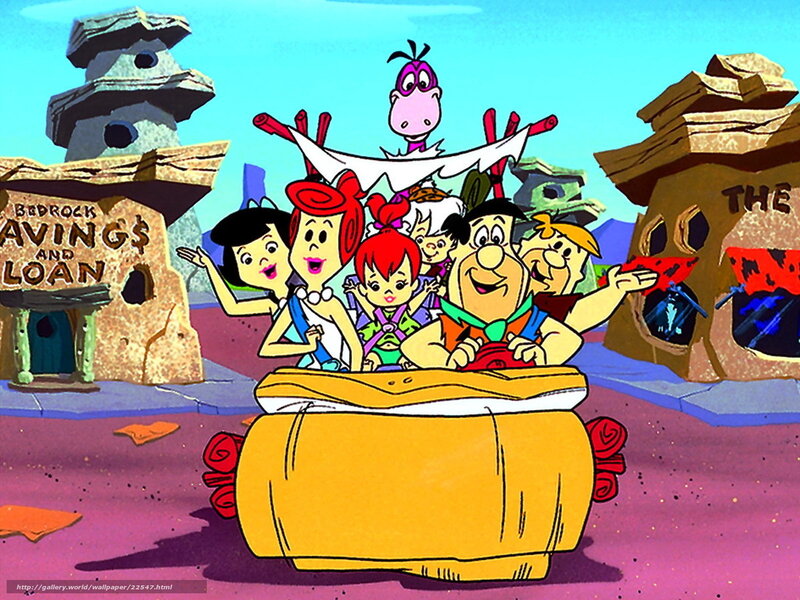 Flintstones family in car