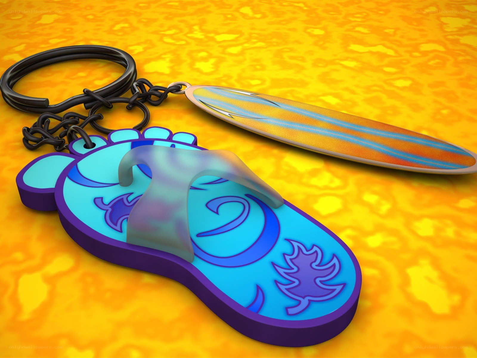 Flip-flop and surfboard keychain