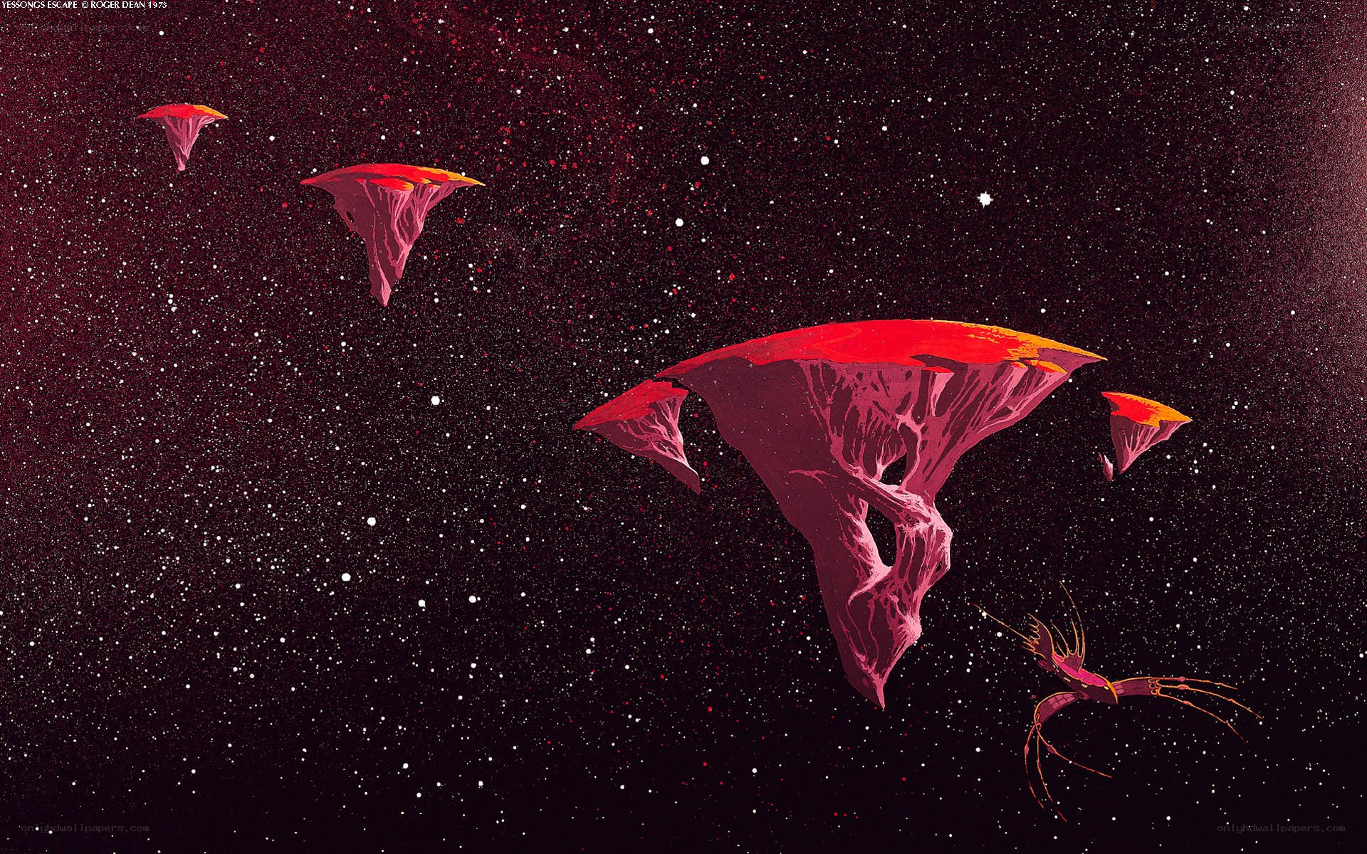 Floating alien mushrooms in space