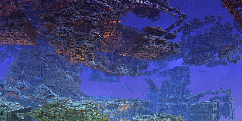 Floating alien wreckage in space