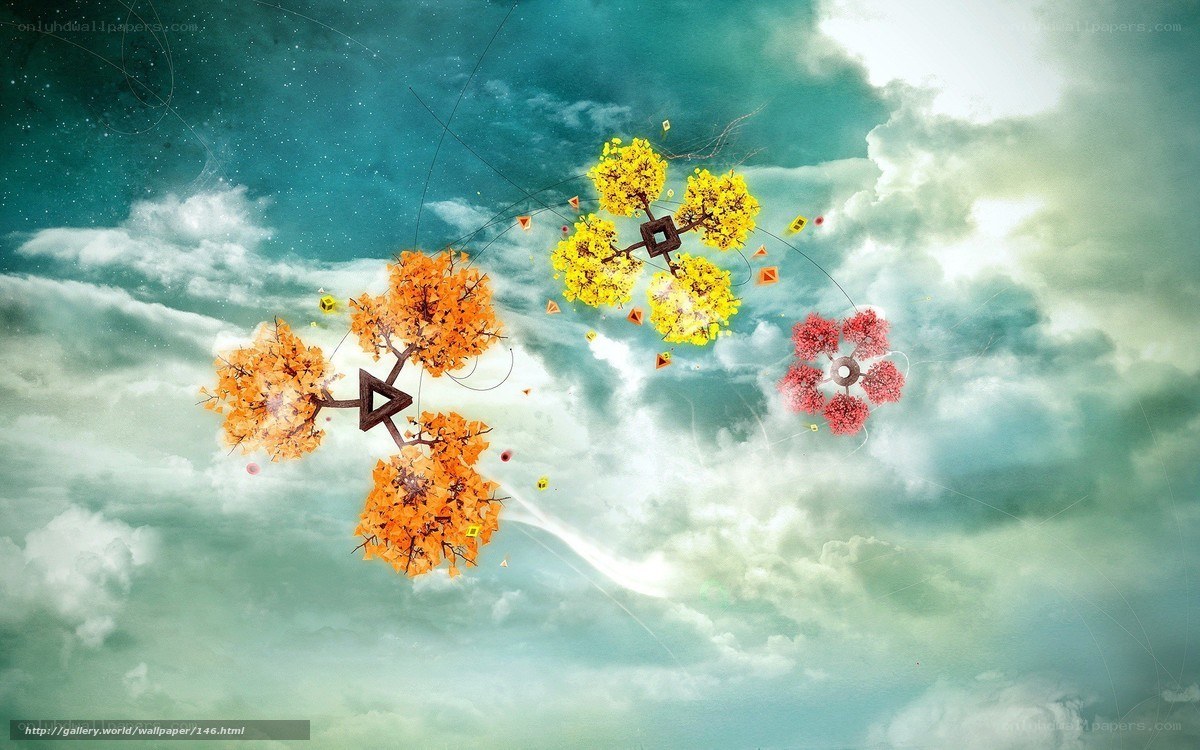 floating autumn trees in sky