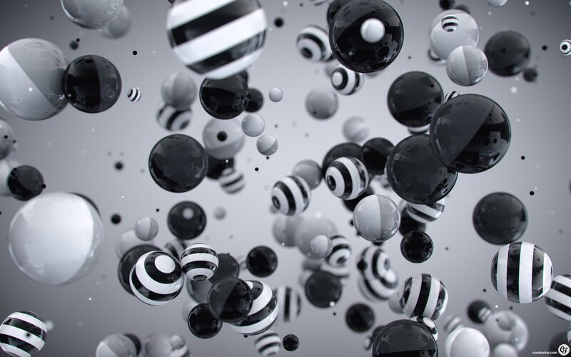 Floating Black and White Spheres — Abstract