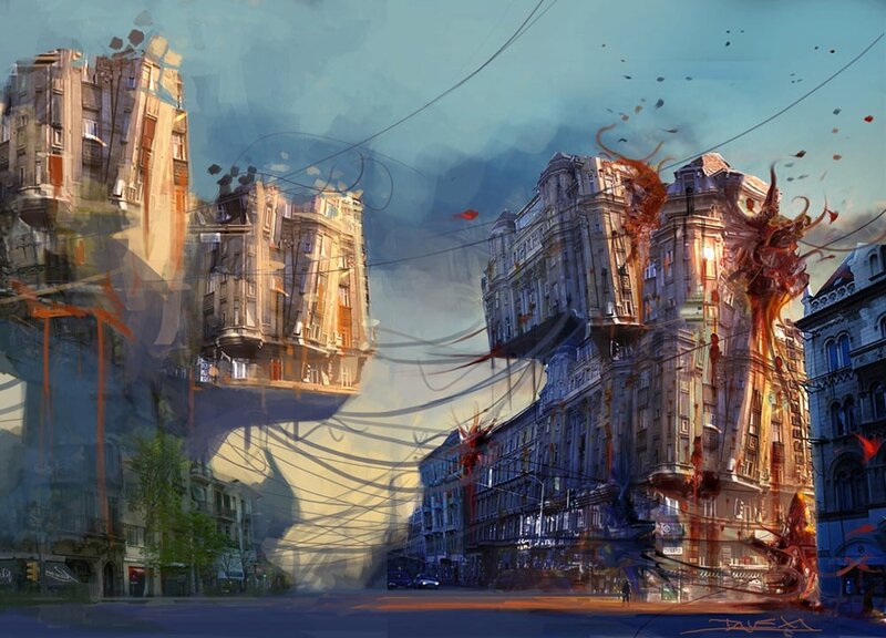 Floating Buildings in City