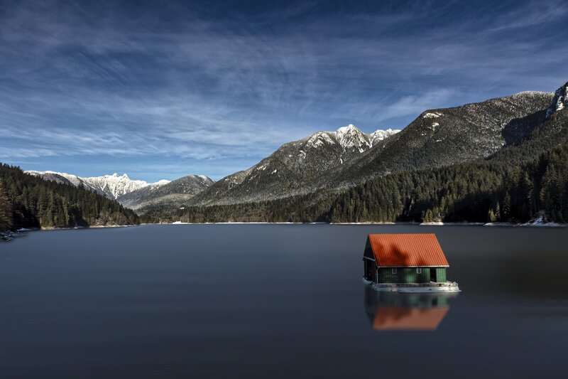 Floating Cabin on Lake