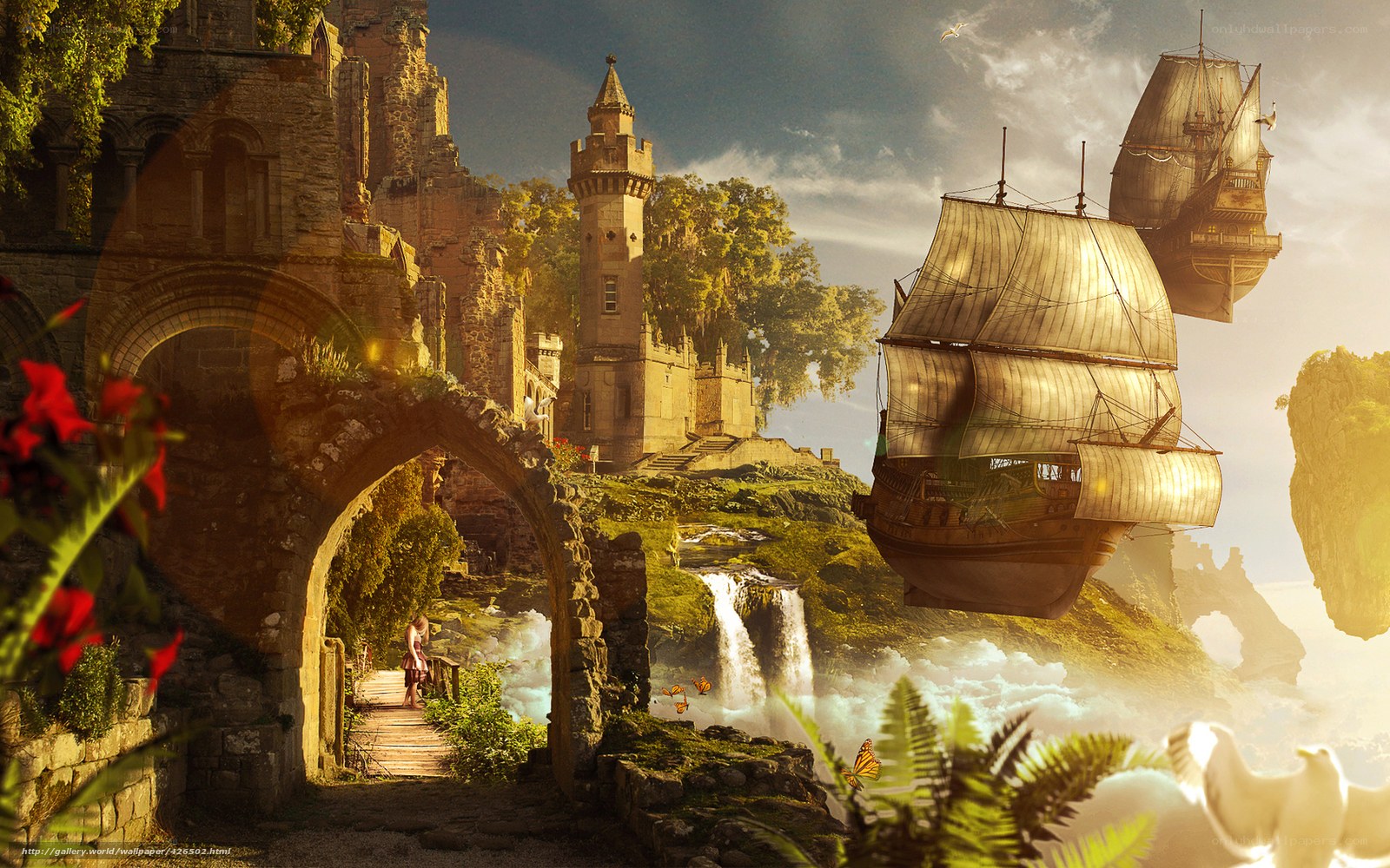 Floating castle and ship