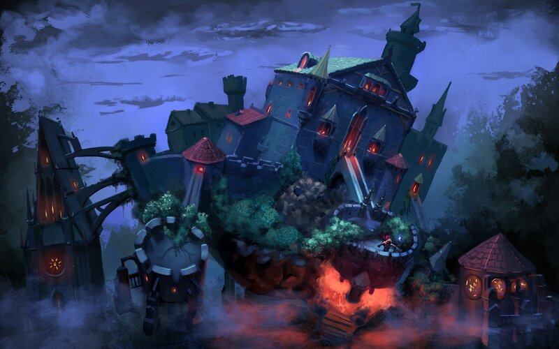 floating castle at night