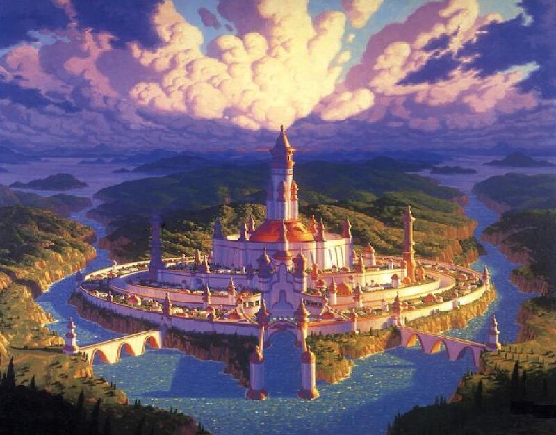 Floating Castle City — Blue, Dramatic, Sunset
