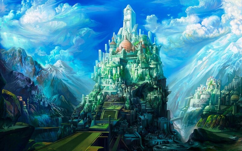 Floating Castle City — Blue, Dramatic