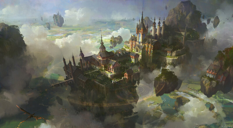 Floating Castle City — Green, Dramatic