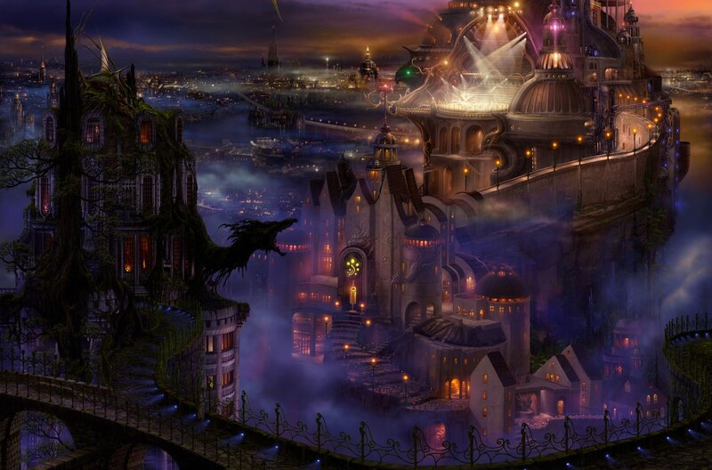 Floating Castle City — Purple, Dramatic, Night