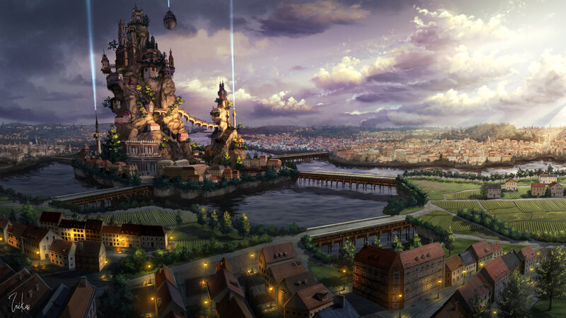 Floating Castle City — Purple, Dramatic, Sunset