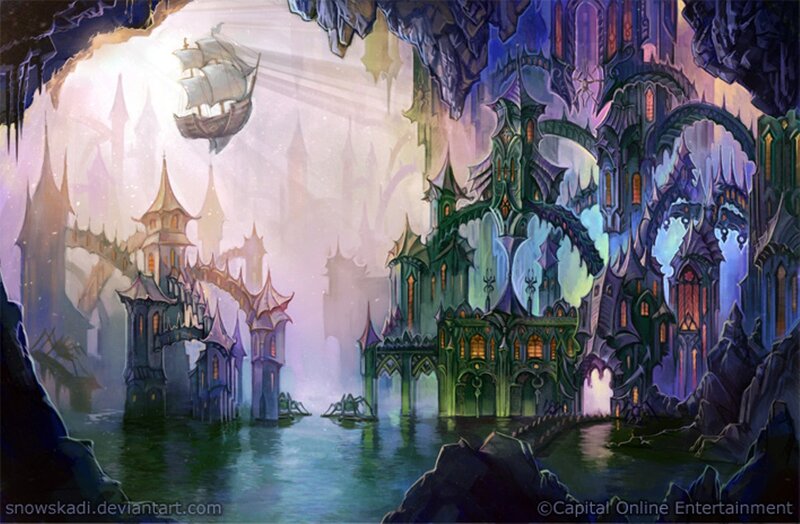 Floating Castle City — Purple, Fantastical
