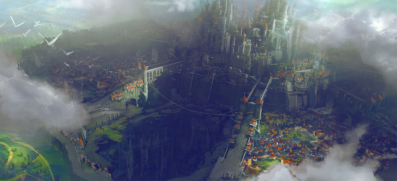 Floating castle cityscape