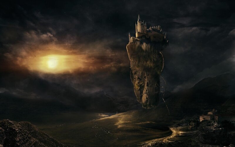 Floating Castle — Dark, Dramatic, Night
