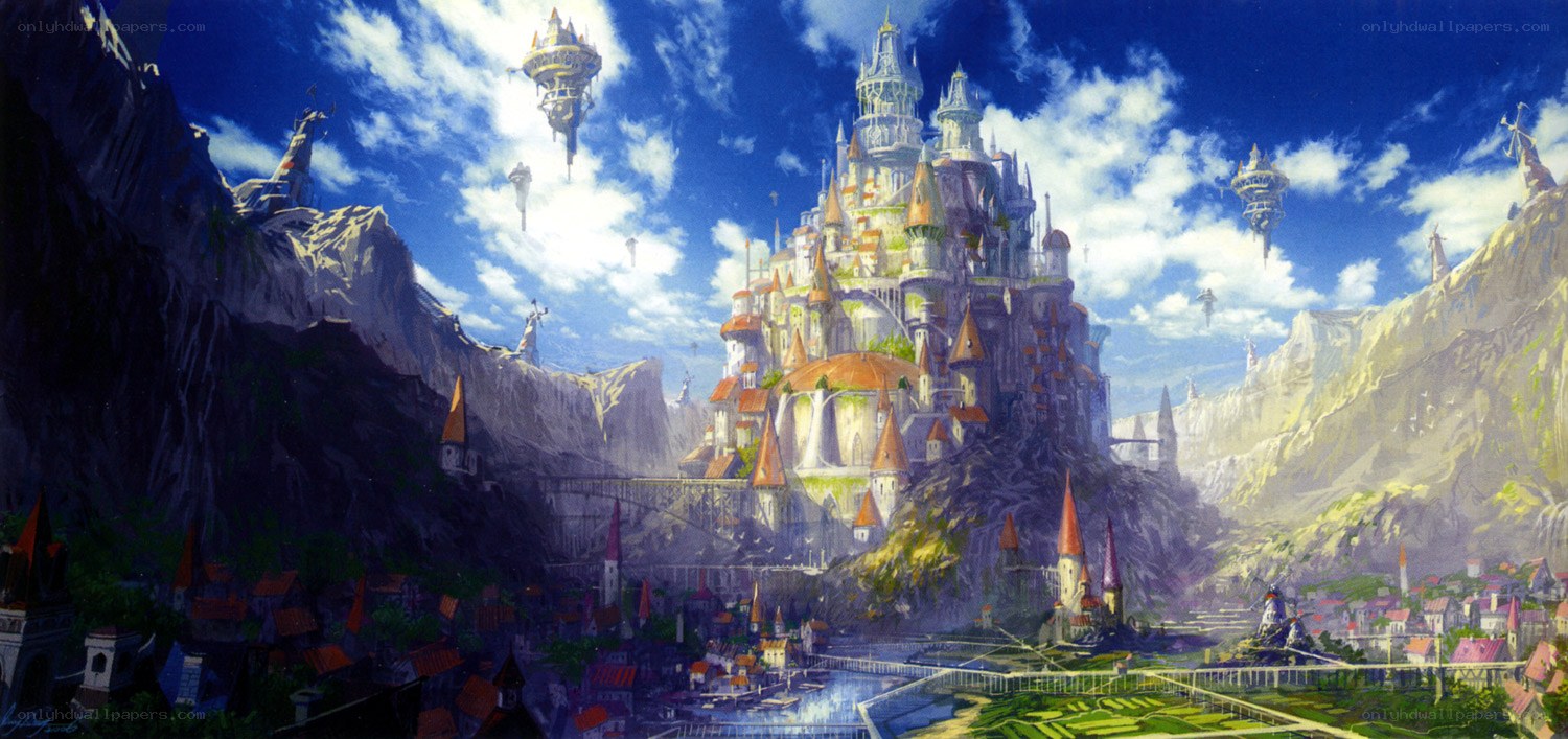 Floating castle in a fantasy valley