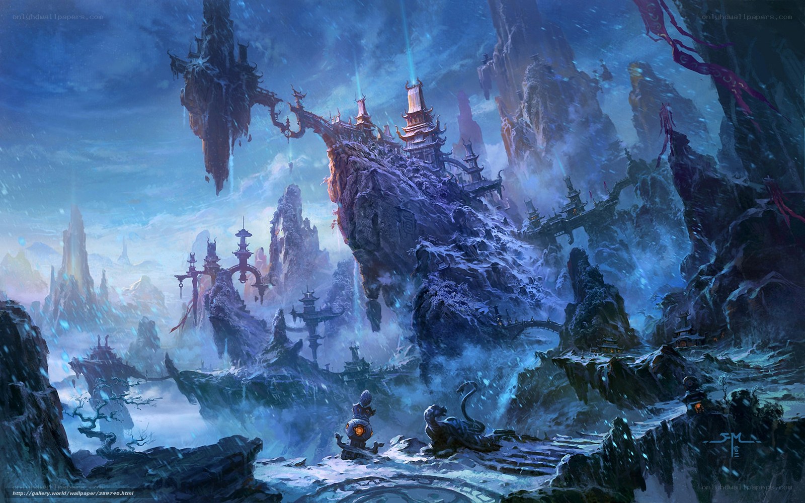 Floating castle in a snowy realm
