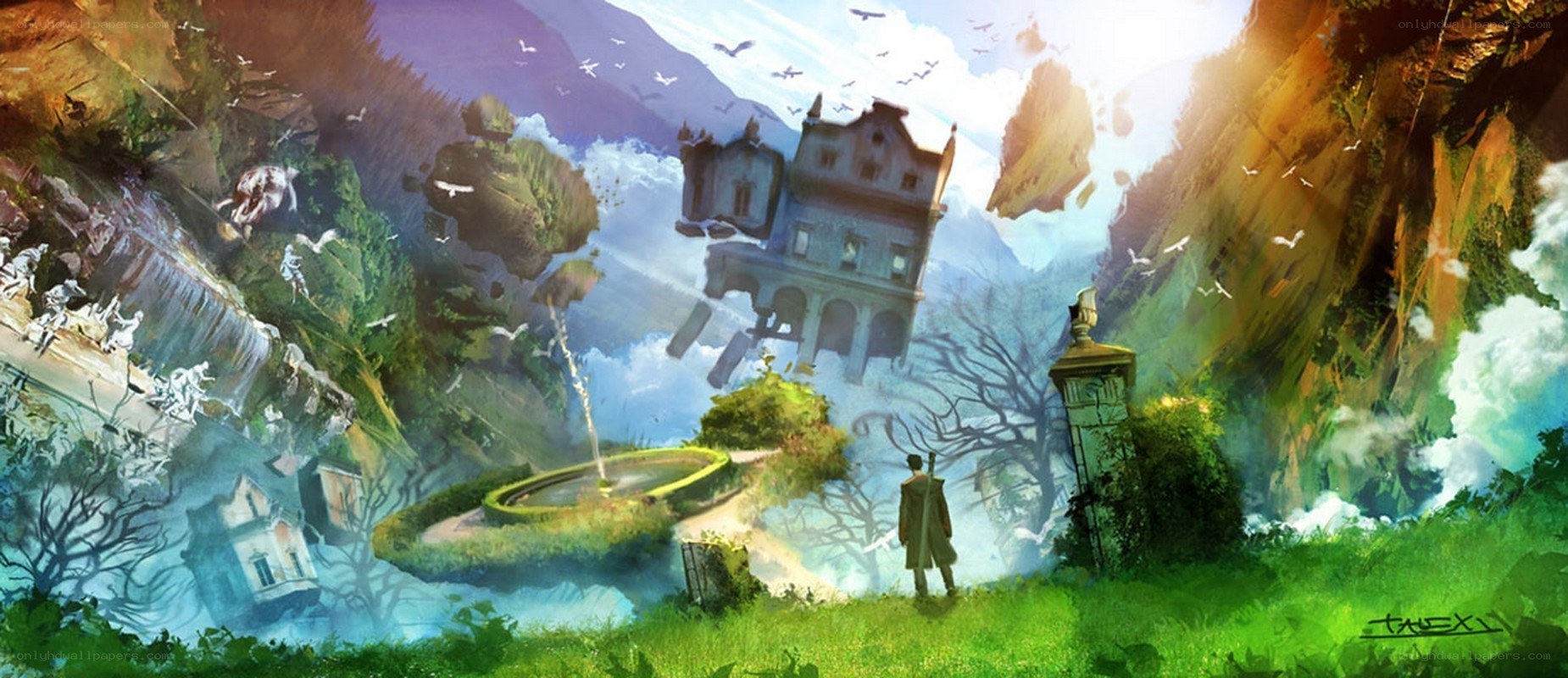 floating castle in a surreal landscape