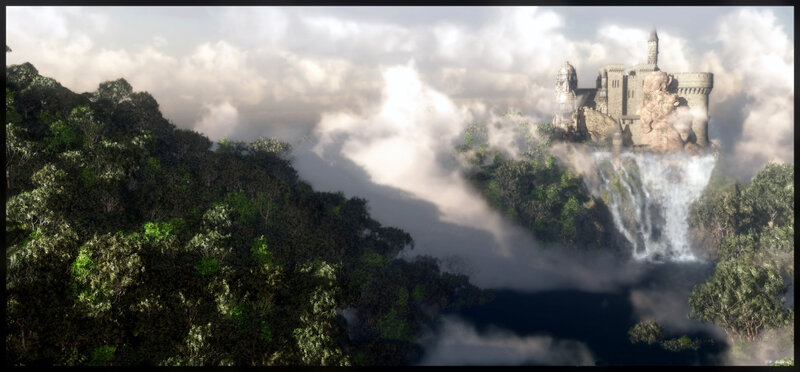 floating castle in clouds