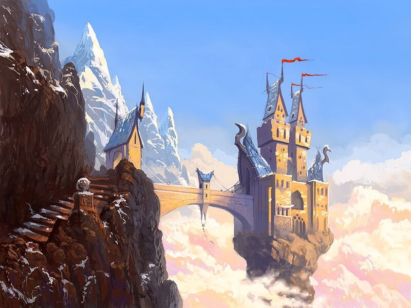 Floating Castle in Clouds — Blue, Fantastical, Afternoon