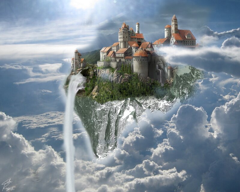 Floating Castle in Clouds — Blue, Fantastical