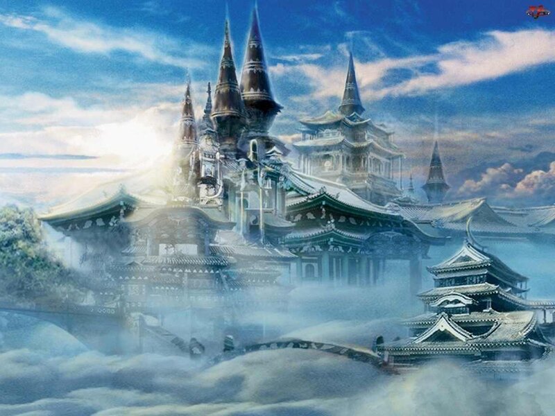 Floating Castle in Clouds — Blue