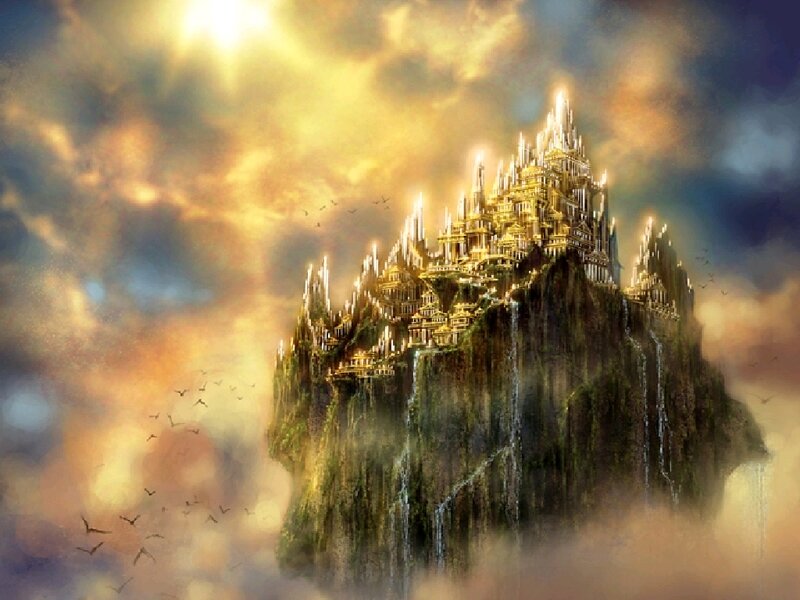 Floating Castle in Clouds — Gold