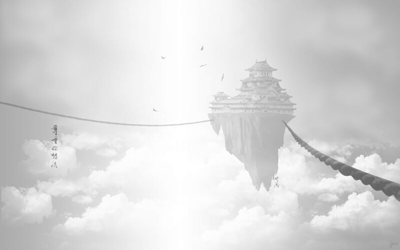Floating Castle in Clouds — Gray, Serene