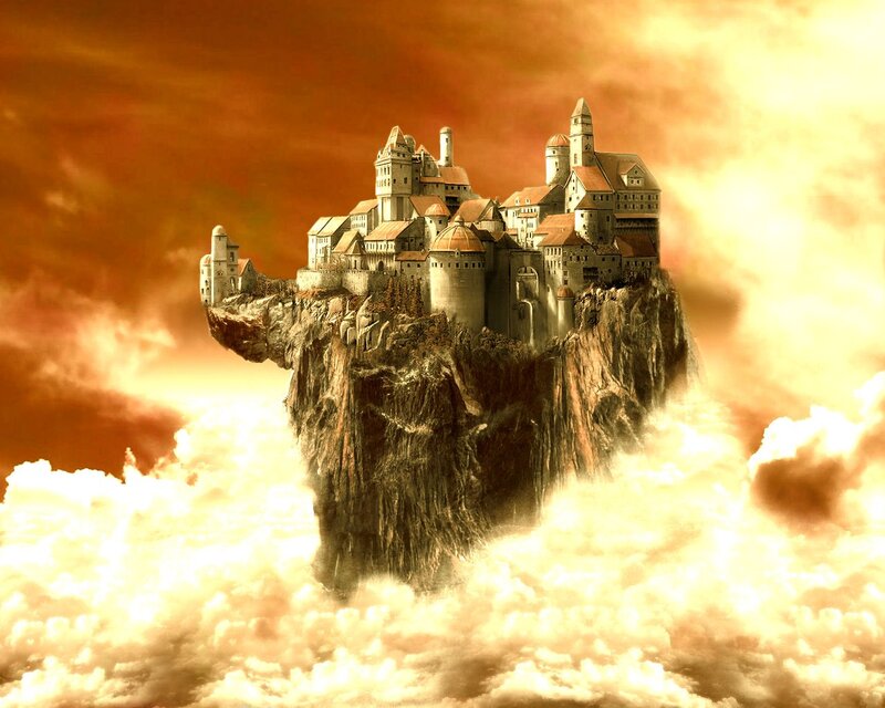 Floating Castle in Clouds — Orange, Dramatic