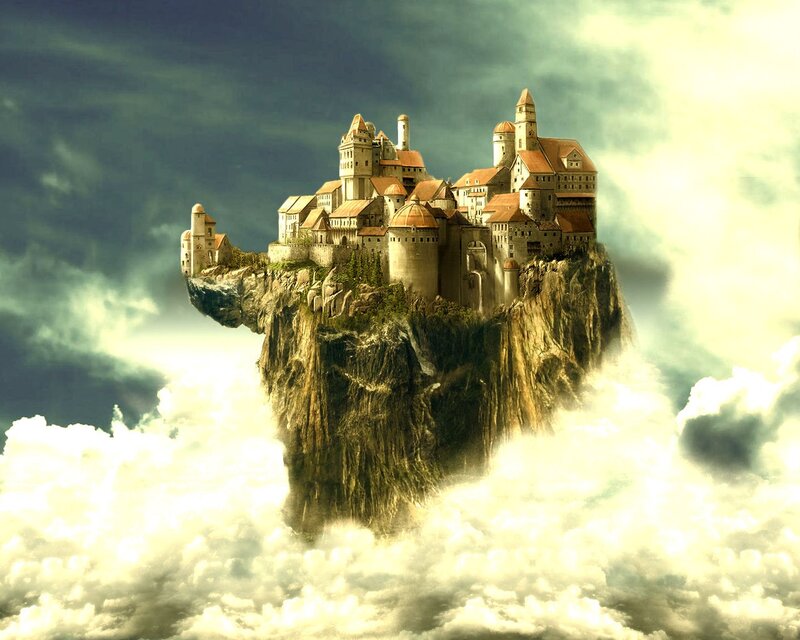 Floating Castle in Clouds — White