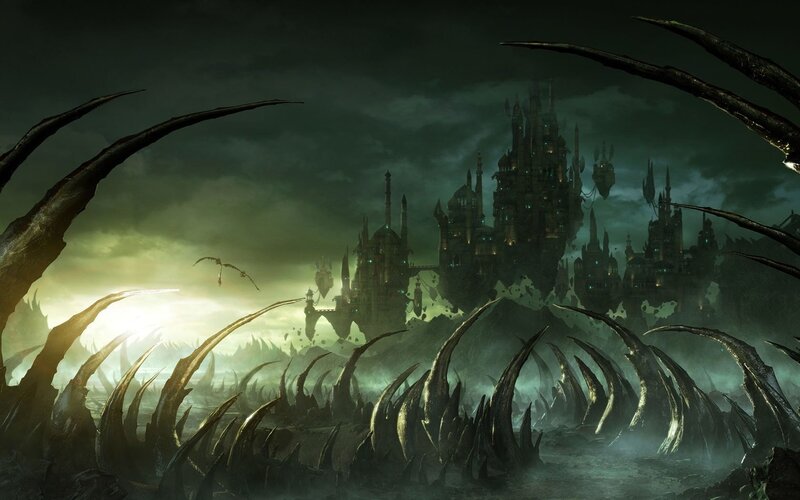 Floating Castle in Dark Landscape — Green
